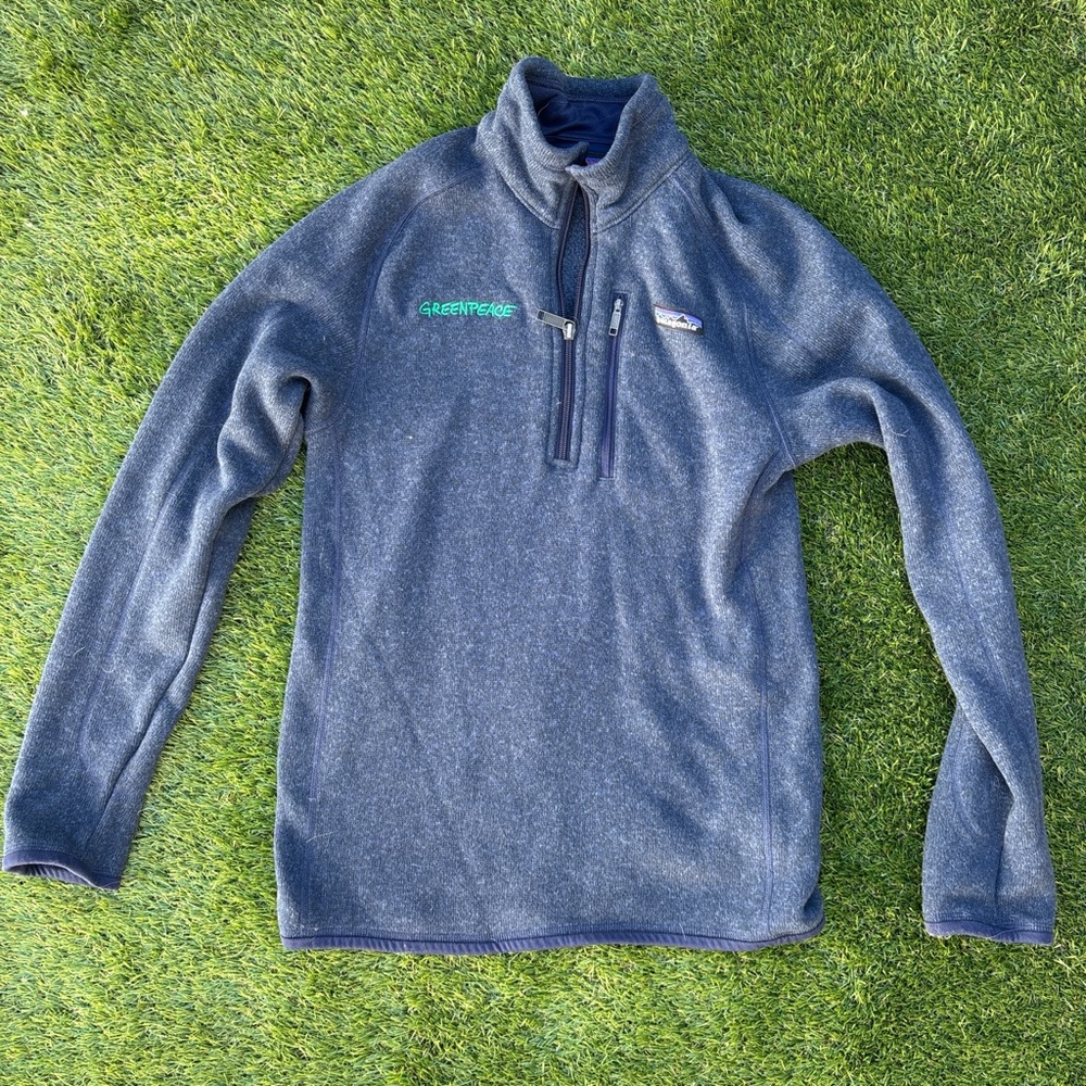 Patagonia Men's Dark Navy Quarter-Zip Fleece with Greenpeace Logo